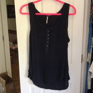 Free People Navy Button Loose Tank Top